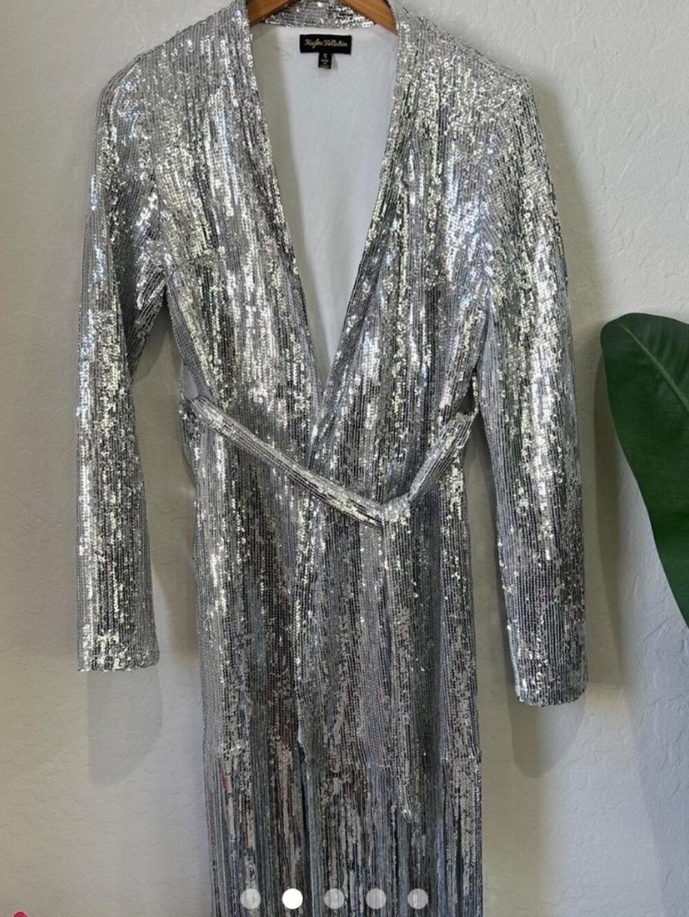 Kaylee Kollection, Silver Sequin Long Wrap Dress